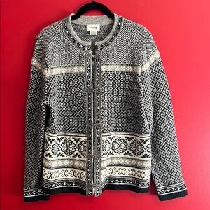 Cambridge Dry Goods Fairisle Gray & White Wool Cardigan Sweater